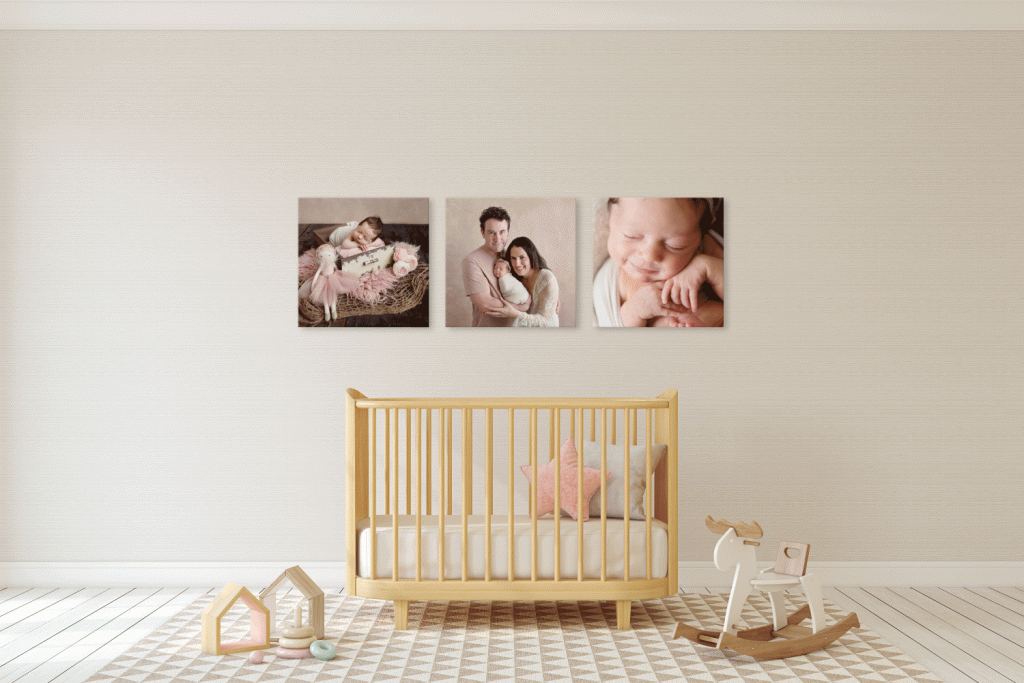 three-simple-baby-photos-on-nursery-wall